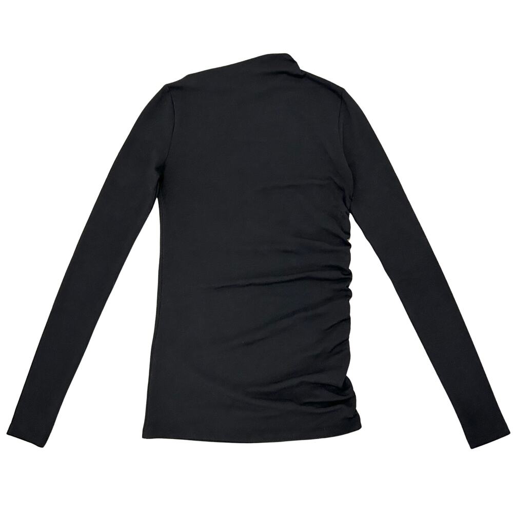 Modern Citizen Vittoria Asymmetric Neck Ruched Semi-Sheer Long Sleeve Tee Black - Picture 8 of 15